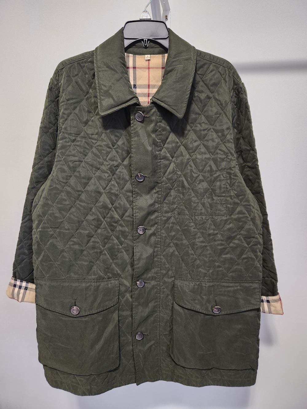 Vintage Burberry Mens Quilted Dark Olive Green Jacket Large